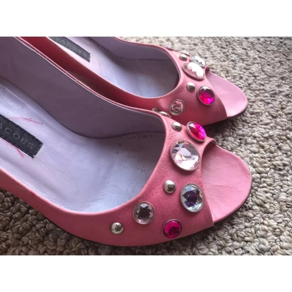 Marc Jacobs‎ 8 Leather Gem Peep Toe Pumps Heels